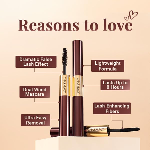 Charmacy Milano Power Lash Mascara, 5X Volume & Length, Lash Enhancing Fibres, Dual Side Mascara, Lightweight & Long Lasting Fiber Mascara, 4gms + 1gms