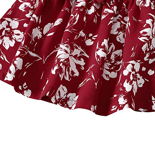 Hopscotch Girls Floral Print Knee-Length Casual Dress With Headband In Red Color For Ages 9-12 Months
