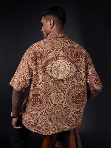 The Souled Store Marvel: Doctor Strange Men and Boys Short Sleeve Spread Collar Brown All Over Printed Casual Trendy Easy to Style Drop Shoulder Streetwear Cotton Oversized Shirt
