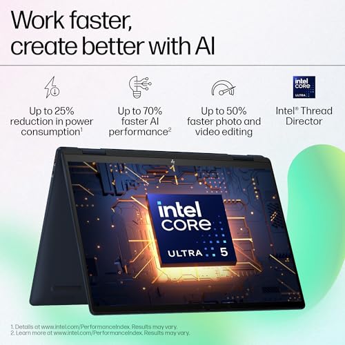 HP Envy x360 AI Laptop, Intel Core Ultra 5 125U, 12 TOPS, 16GB LPDDR5, 512GB SSD, (Win11, Office21, Blue, 1.44 kg) Touchscreen, 3K, OLED, 14-inch (35.6cm), Integrated graphics, 5MP IR camera, fc0078TU