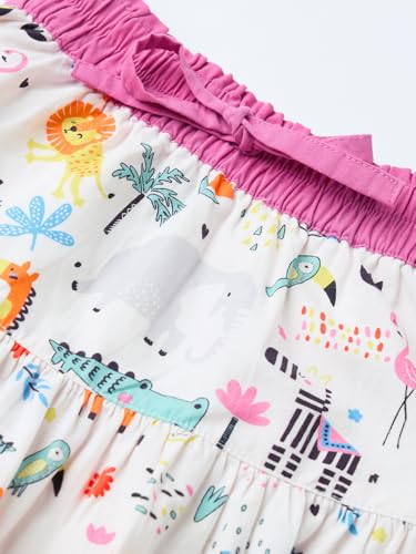 The Souled Store Animal Kingdom Girls Drawstringed White All Over Printed Cotton Tiered Skirts