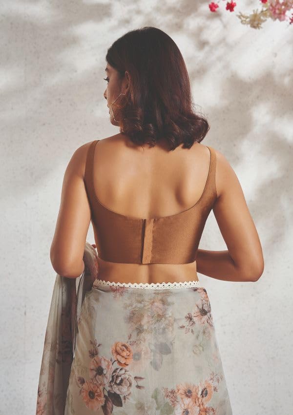 Salwar Studio Copper Taffeta Sleeveless Readymade Blouse- Pack of 1.