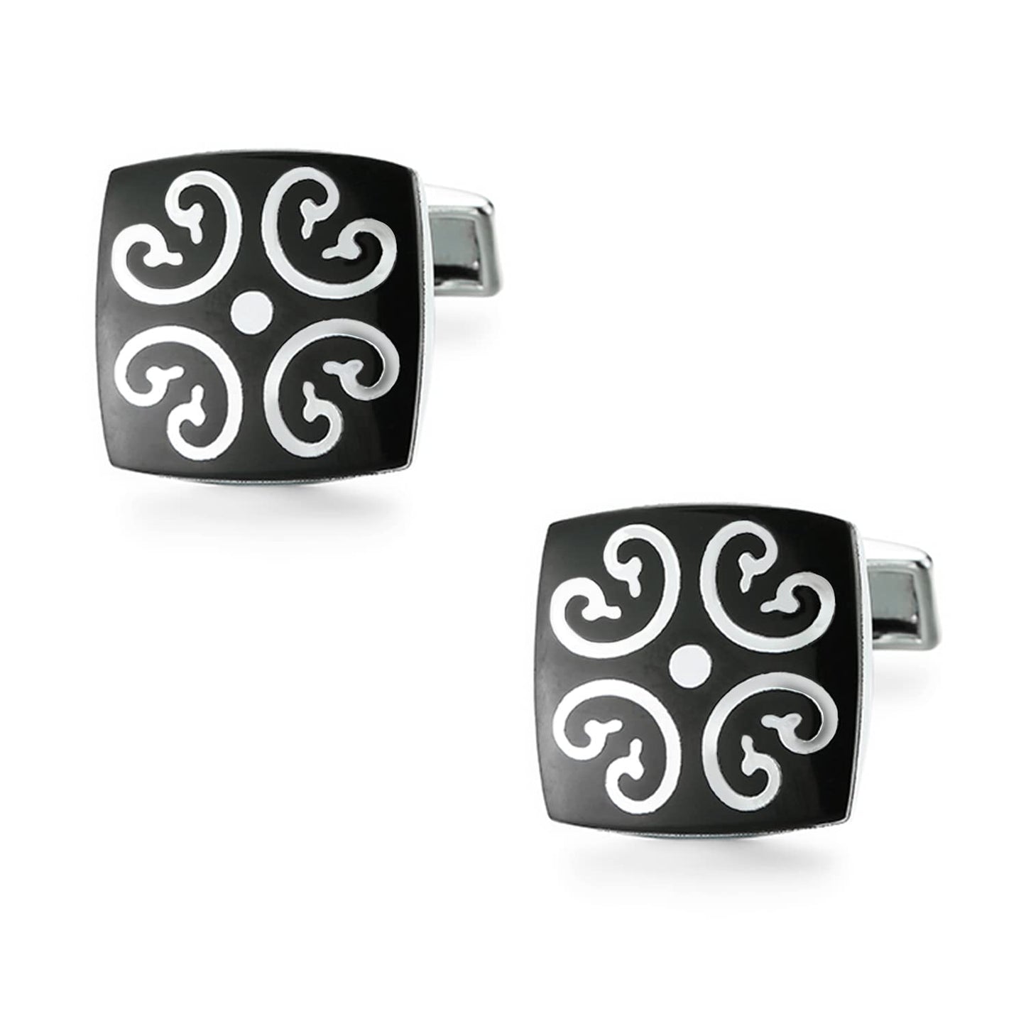 Peora Black Silver Two Tone Cufflinks Set Stylish Accessories for Men & Boys Wedding Business Gift (PX9CL100)
