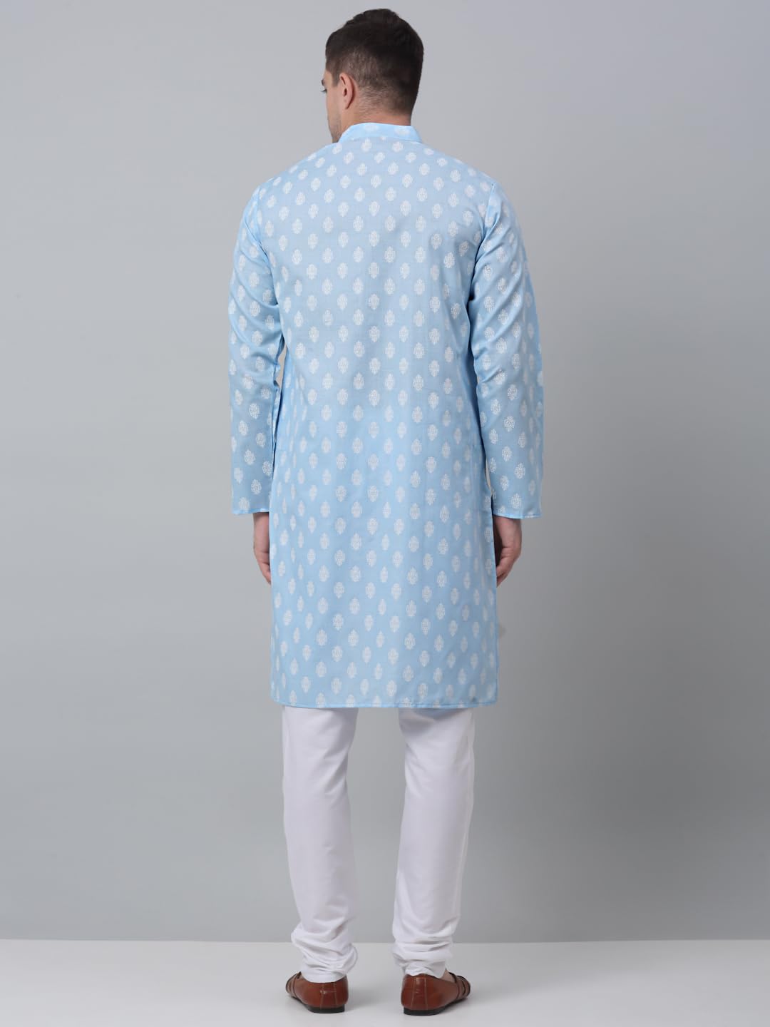Jompers Floral Printed Kurta with Churidar for Men (Sky Blue, L)