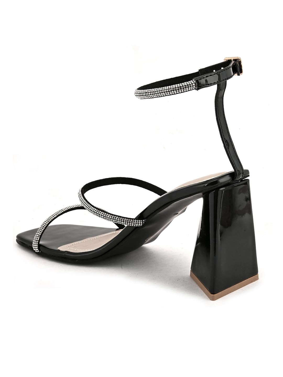 pelle albero Women Black Embellished Ankle Strap Block Heels Sandals PA-PL-5051_Black_39