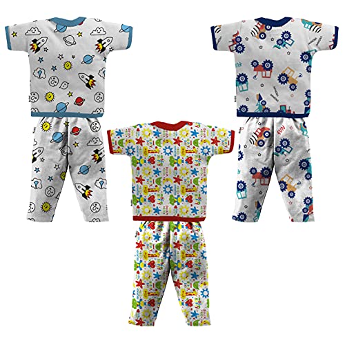NammaBaby Baby Girl's Cotton Printed T-Shirt, Shirt And Pyjama Pack Of 3 (464646464_Pink, Car_6 Months-9 Months)