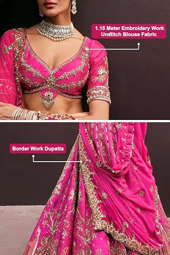 TRENDMALLS Women's Art Silk Sequin Embroidery Work Lehenga Choli Dupatta Set (L298-Pink) SemiStitch
