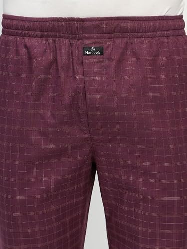 Hancock Men Cotton Checked Night Suit Burgundy Size L