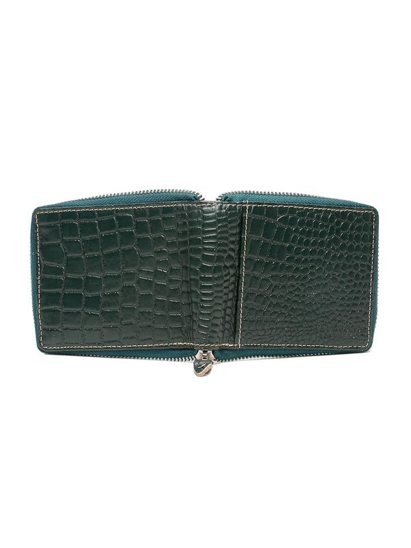 TEAKWOOD LEATHERS Men Green Leather Two Fold Wallet | with Featuring 3 Card Slots, 2 Hidden Stash Pockets, 1 Coin Pocket with Snap Button | T_WLT_487_GR
