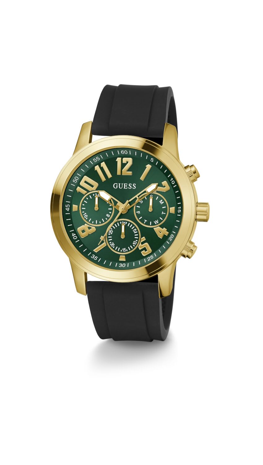 GUESS Men's Silicone Analog Green Dial Black Band Watch-Gw0708G2