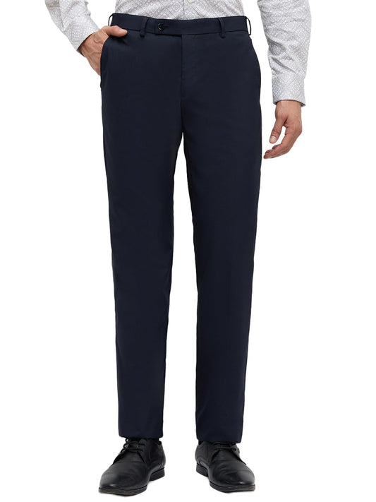 Park Avenue Men Slim Fit Stripe Pattern Polyester Blend Flat Front Formal Trouser Dark Blue