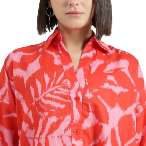 United Colors of Benetton Regular Fit Spread Collar Printed Shirt (Size : 2XL) - 26P5WVNTP327I901 Red