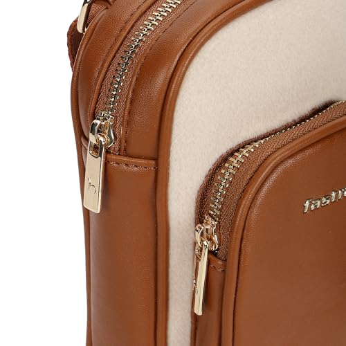Fastrack Sherpa-Accent Colorblock Sling Bag for Women | Faux Leather Crossbody with Zipper Closure, Adjustable Strap and Gold Hardware | Compact Everyday Bag for Casual, Campus and Travel Looks