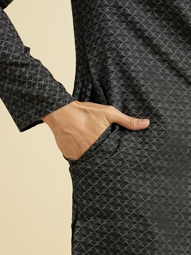 Manyavar Men's Viscose Blend Self Design Kurta Pyjama Set (Black,XXL)