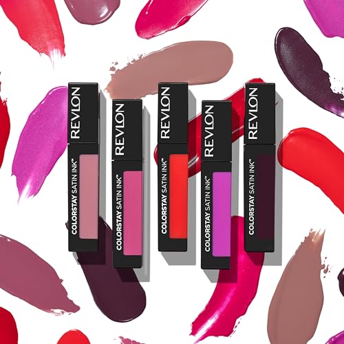 REVLON ColorStay Satin Ink Crown Jewels Liquid Lipstick, Longlasting & Waterproof Lipcolor, Moisturizing Creamy Formula Infused with Black Currant Seed Oil, 036 Royal Amethyst, 0.17 fl oz.