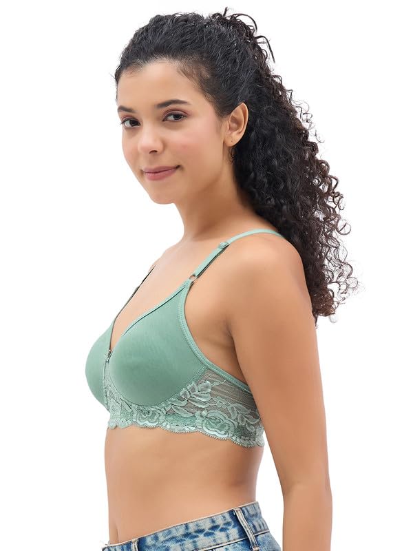 Clovia Women's Cotton Solid Non-Padded Full Cup Wire Free T-Shirt Bra - Green