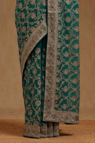 Soch Womens Turquoise Blue Georgette Embroidered Saree With Stone Work