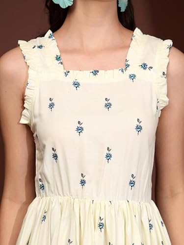 Daevish Women Floral Printed Fit and Flare Maxi Dress | Women Maxi Dress Blue