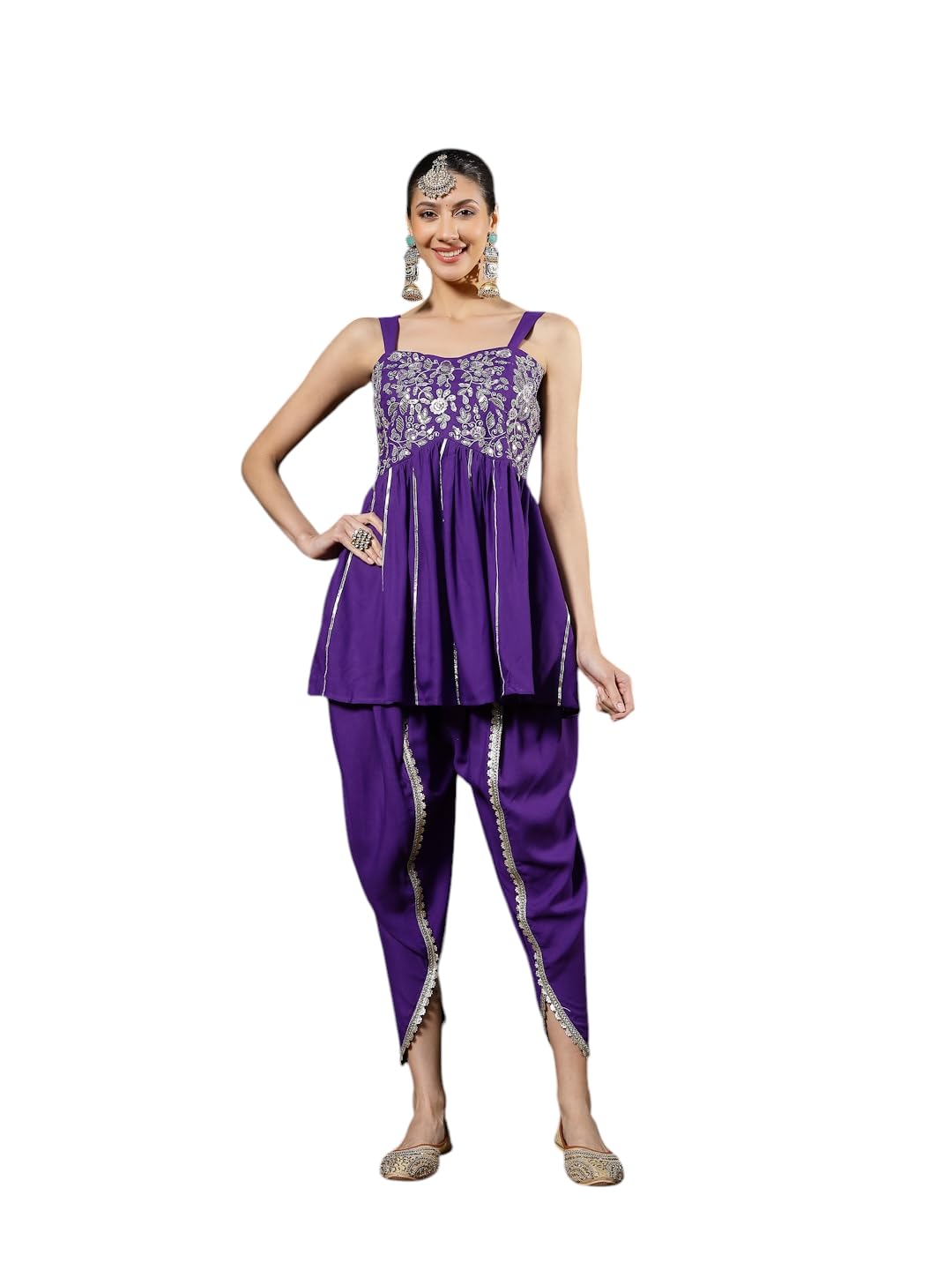 Stylum Women's Solid & Embroidered Rayon A-Line Kurti Dhoti Pant Set