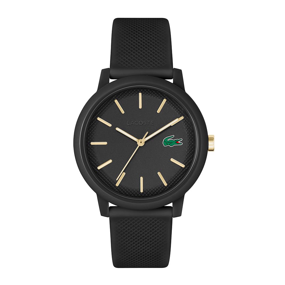 Lacoste Lacoste.12.12 Qtz Basic Black Round Dial Men's Watch|Black Silicone Material|Multi Color Band - 2011233