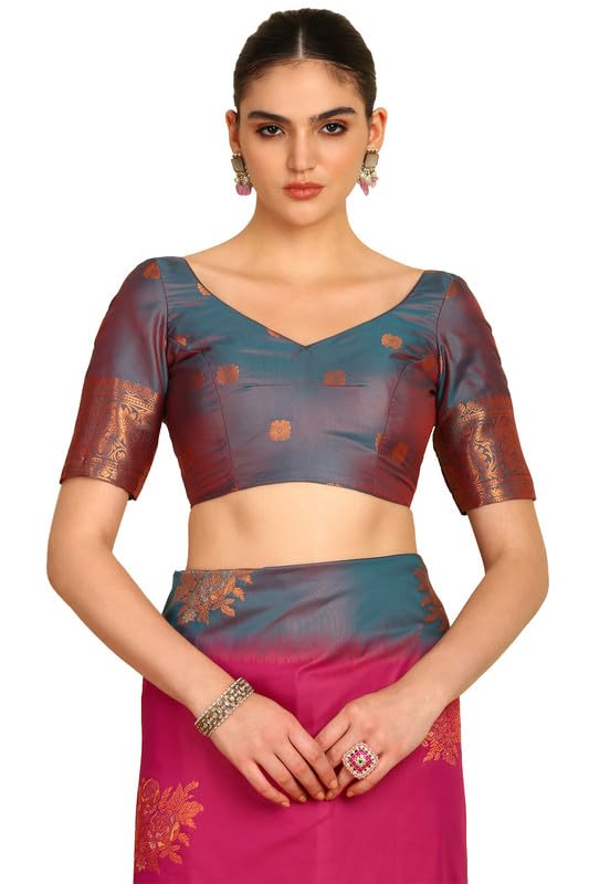 Soch Womens Fuchsia Floral Zari Woven Design Silk Blend Saree With Tassels