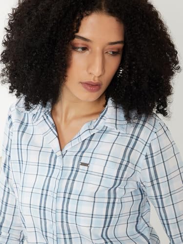 Max Women Checked Regular Fit Shirt(Blue_XXL)