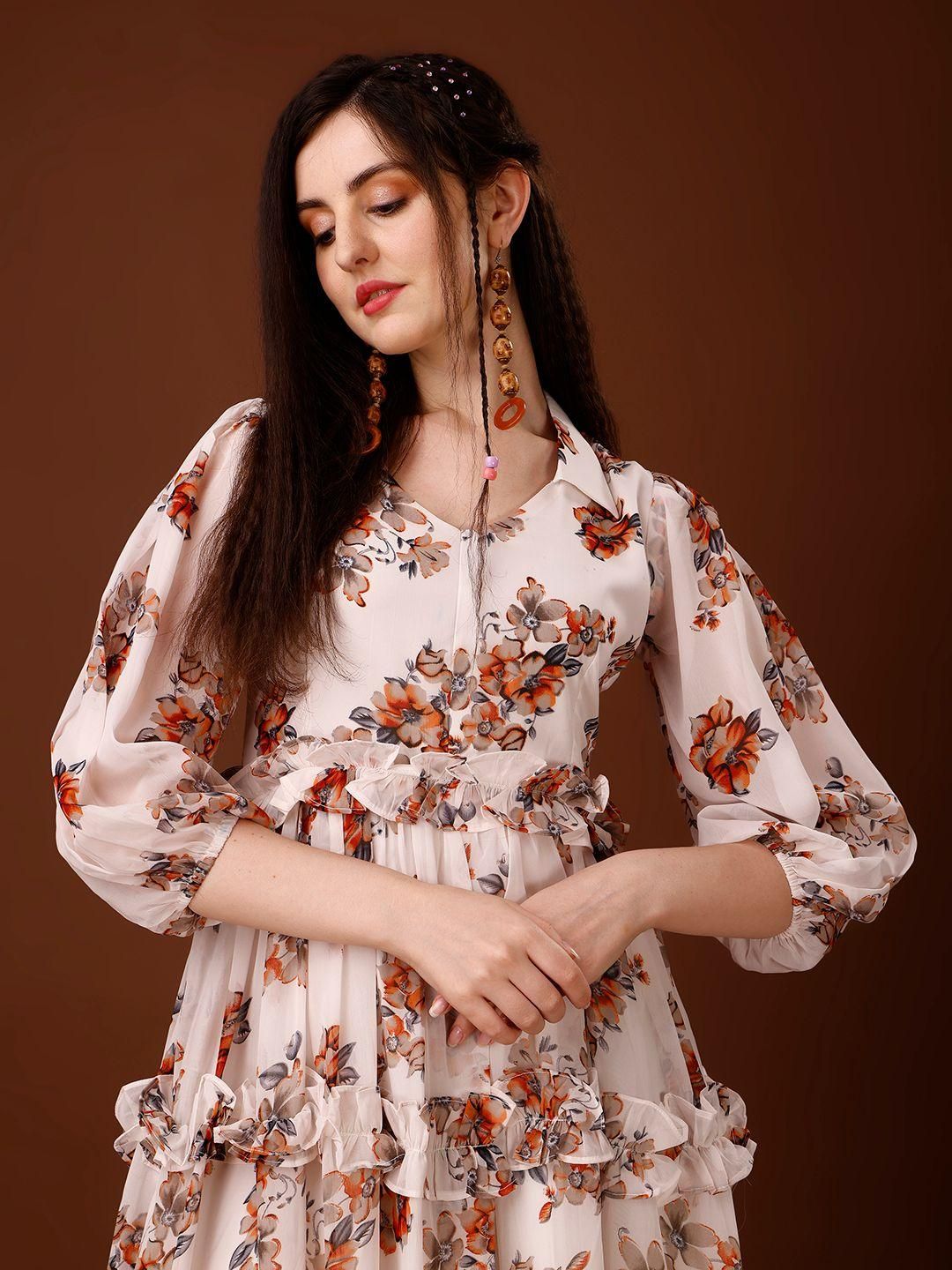 Plus Size Women's Georgette Floral Print Flared Midi Dress