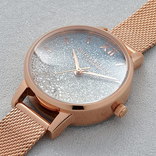 Olivia Burton Under The Sea Qtz Basic Blue to Silver Gradient Round Dial Women's Watch|Ionic Plated Rose Gold Steel Material|Rose Gold Color Band - OB16EX204
