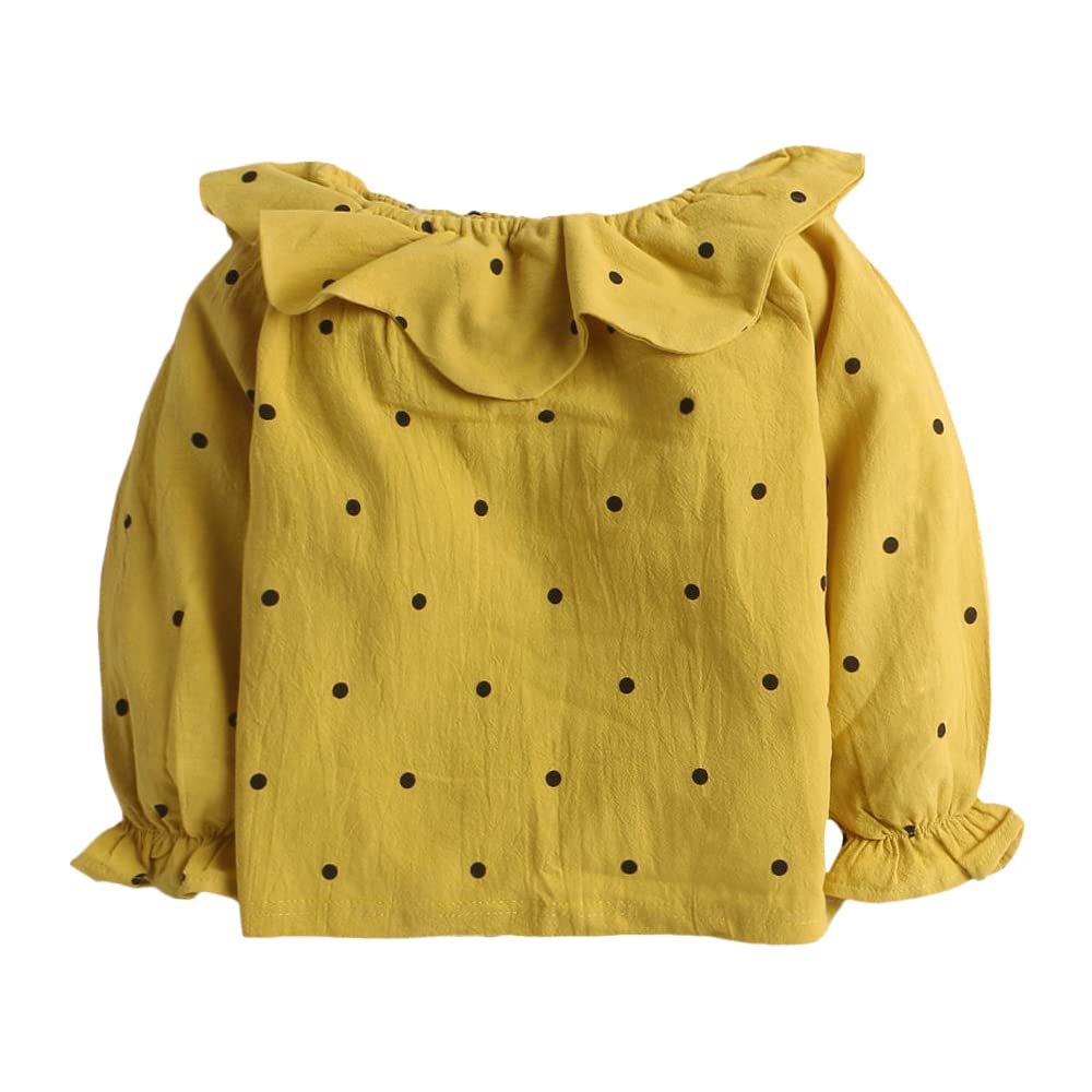 Hopscotch Girls Polka Dot Print T-shirtDungaree Set In Yellow Color for Ages 2-3 Years