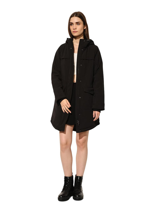 ONLY Women's Solid Regular Fit Black Coat