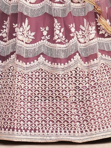 Zeel Clothing Women Embroidered Soft Net Semi-Stitched Lehenga Choli With Dupatta (2111-Mauve-Wedding-Stylish-Latest; Free Size)