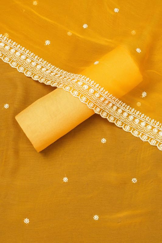 Soch Womens Yellow Crinkle Chiffon Embroidered Unstitch Dress Material With Sequins