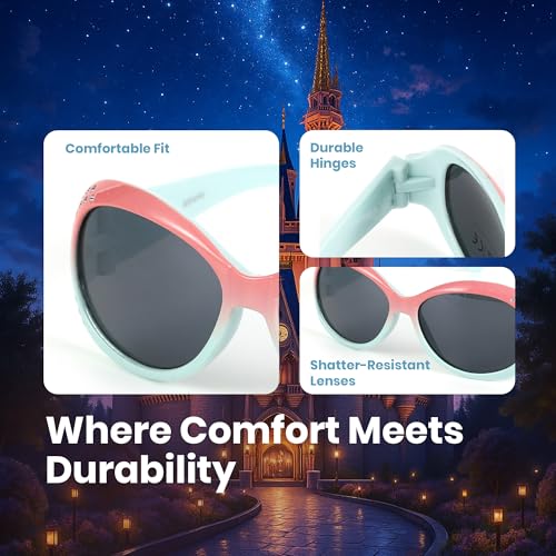Disney Princess Sunglasses for Girls, 100% UV Protection, Shatter-Resistant AC Lenses, Lightweight and Comfortable, Stylish Outdoor Eyewear for Kids, Pink