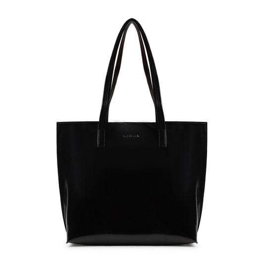 Fastrack Black Patent Party Tote Bag for Women, Girls and Ladies | Spacious Tote Bag with Button Closure