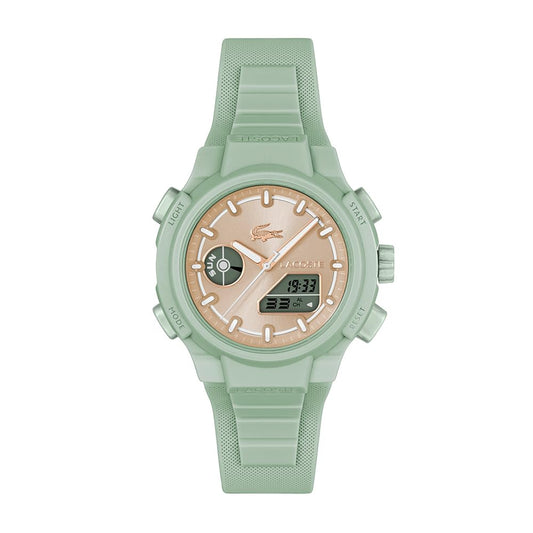 Lacoste Lc33 Qtz Basic Rose Gold Sunray Round Dial Women's Watch|Green Silicone Material|Green Color Band - 2001433