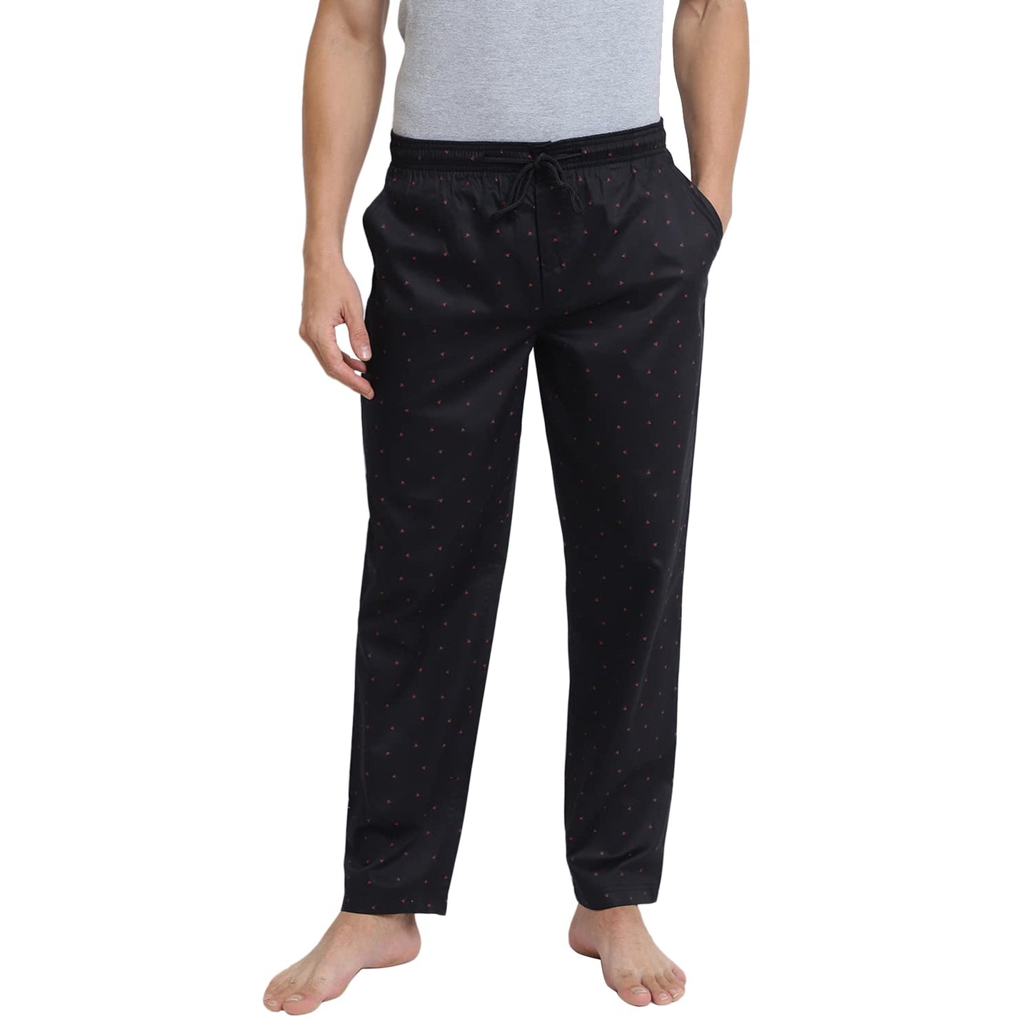 Van Heusen Men Athleisure Allover Print Pyjamas - 100% Combed Cotton - Drawstring Waist, Ultra Soft_50082_APP13_Large, Black