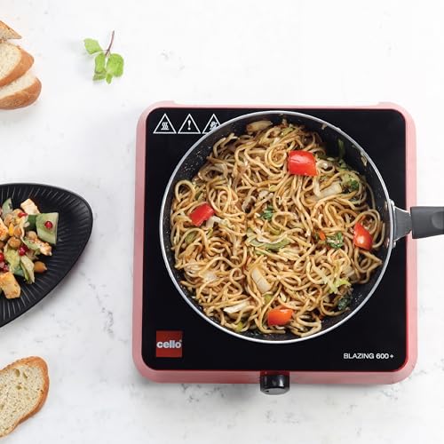 Cello Induction Cooker Blazing 600+ | 1800 Watt Induction Cooktop | 2-in-1 knob design with Grade Crystal Shiny Glass Plate | Compact and Portable | Multi-Purpose Use | Red