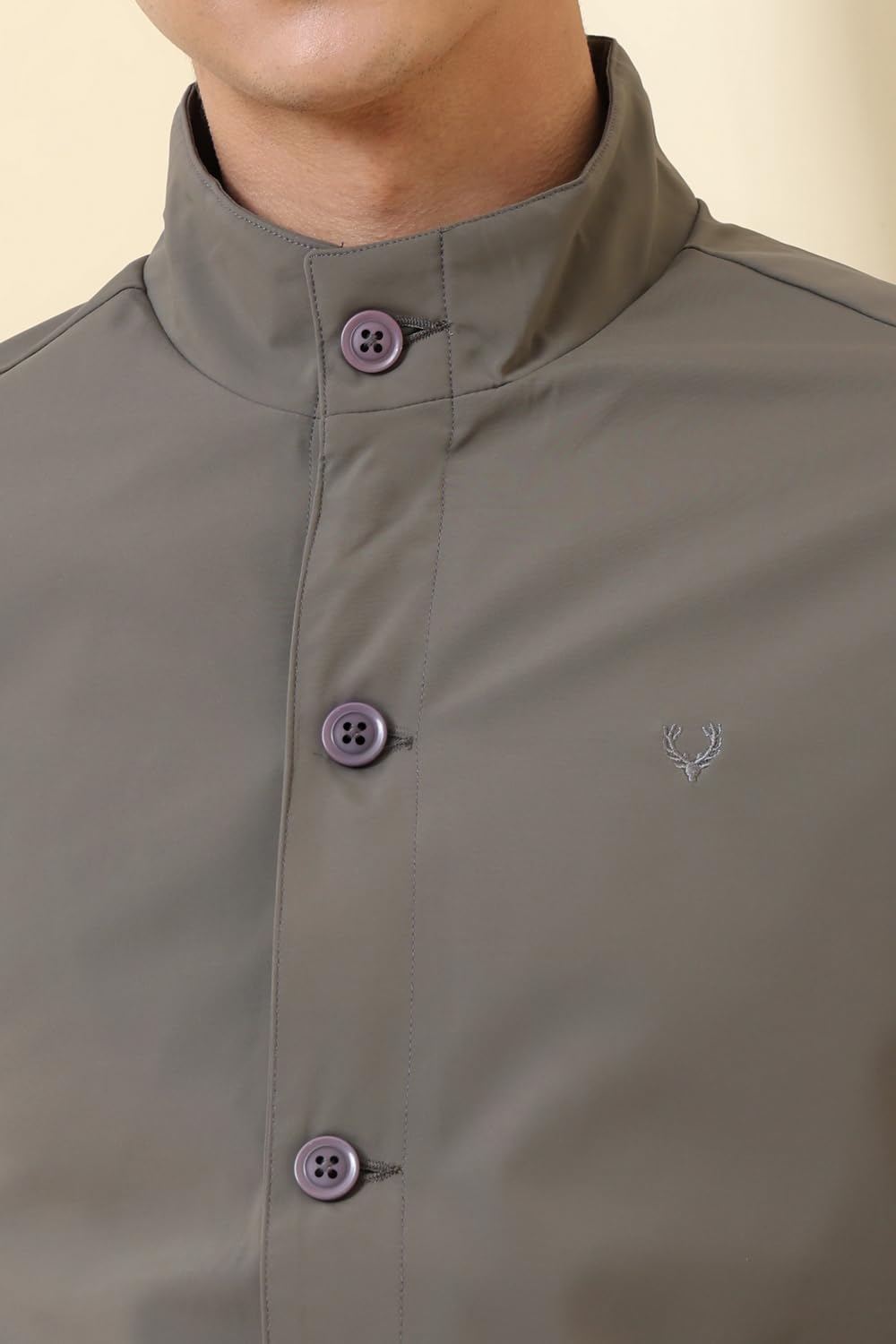 Allen Solly Men's High Neck Solid Bomber Jacket | Non Hooded | Standard Length A-Line Style With Welt Pocket