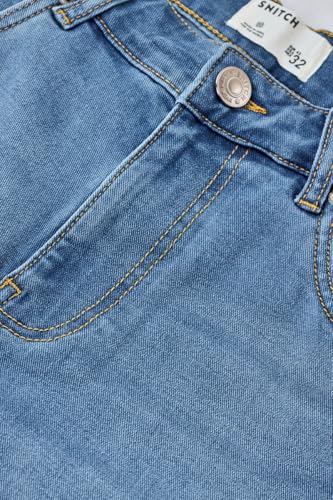SNITCH Men Jeans | Relaxed Fit Mid Rise Straight Leg | Cotton Blend with Medium Stretch & Stone-Wash Design for Casual Wear & Everyday Comfort | Light Blue