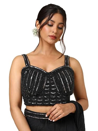 Soch Womens Black Nylon Blend Sequin Embellished Ready-To-Wear Saree With Belt