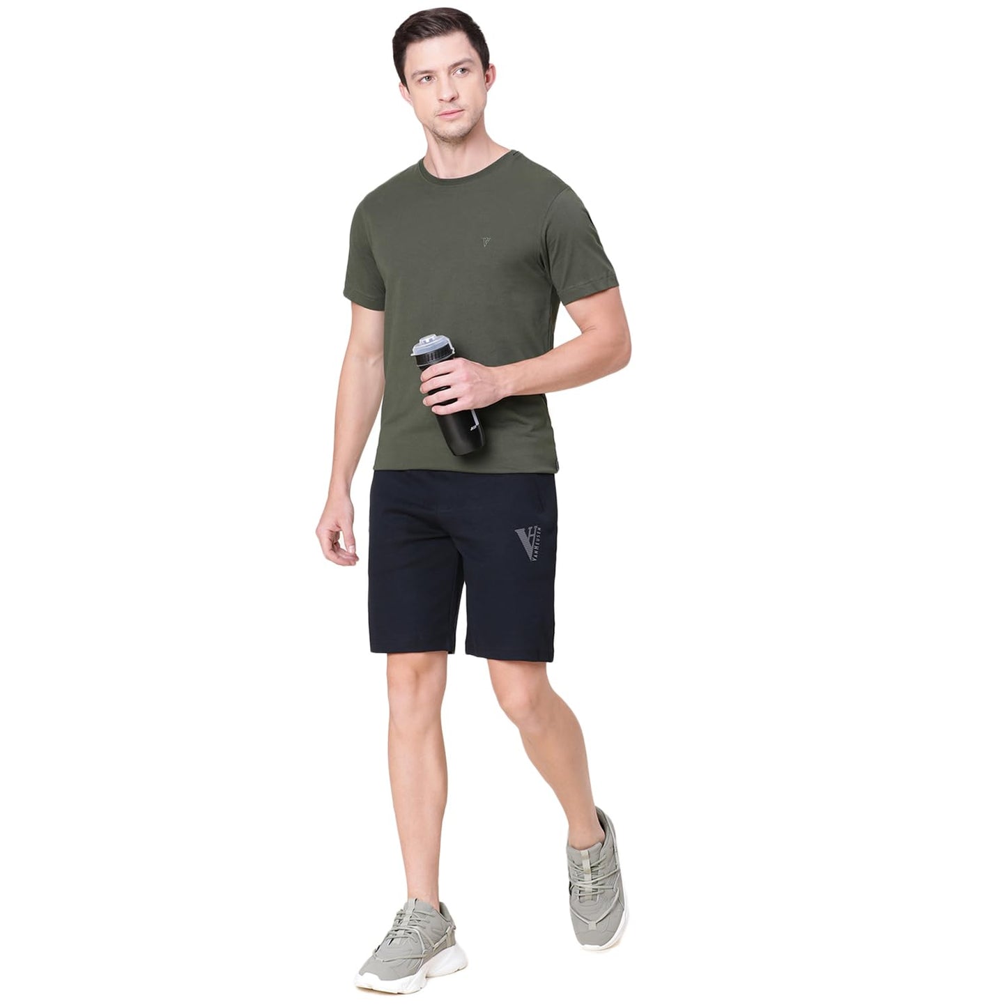 Van Heusen Athleisure Men Knit Shorts - Cotton Rich - Smart Tech, Easy Stain Release, Anti Stat, Ultra Soft, Quick Dry_50002_Black_L