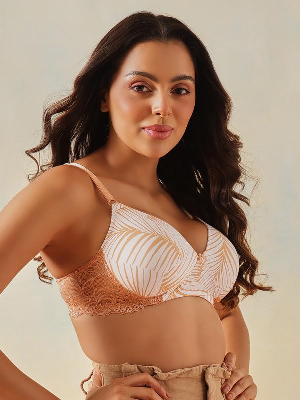 Clovia Women's Printed Padded Non-Wire Full Cup T-Shirt Bra (BR1922P18_32C_White)