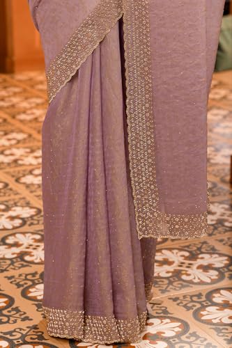 Soch Womens Light Lavender Georgette Floral Print Saree With Stone Work