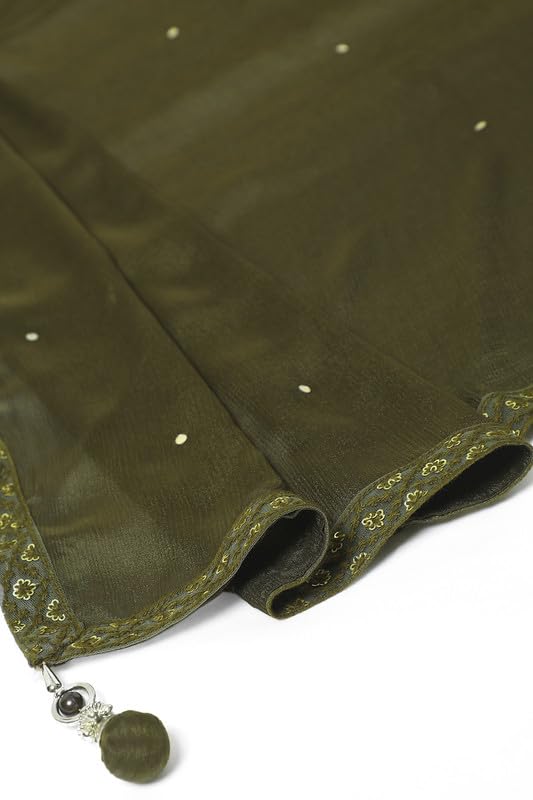 Soch Womens Green Embellished Silk Blend Gown with Mirror Work