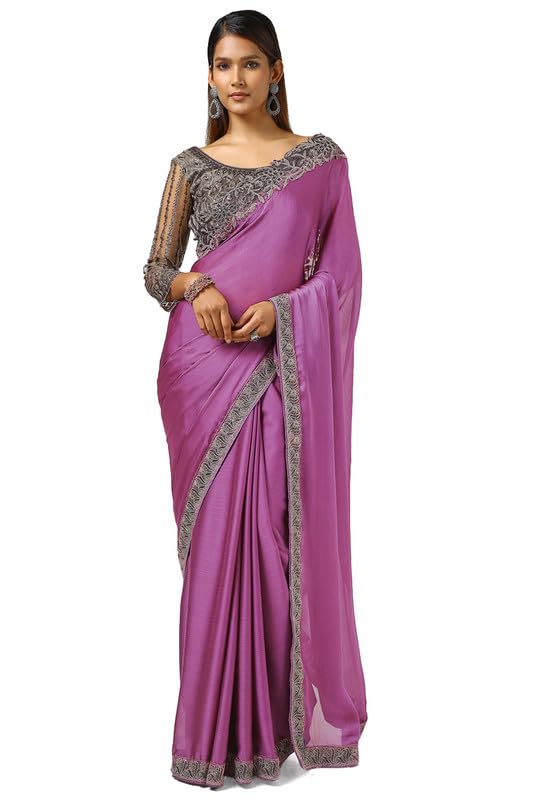 Soch Womens Purple Chiffon Embroidered Saree With Sequins
