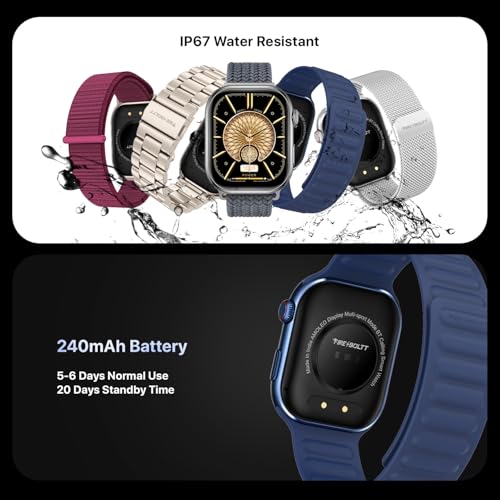 Fire-Boltt Brillia Pro Smart Watch with 51.3mm (2.02 inch) AMOLED Display, Bluetooth Calling, SpO2, Heart Rate Monitoring, 120+ Sports Modes, IP67 Waterproof, Long Battery Life (Blue)