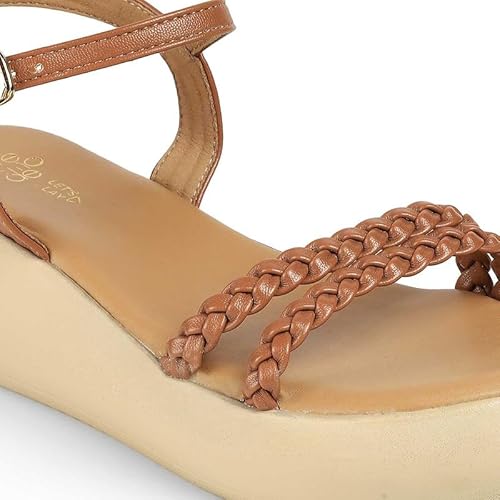 tresmode LEVE Tan Women's Dress Wedge Sandals in Size 6 UK / 39 EU