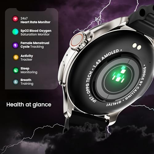 GOBOULT Newly Launched Crown R Pro Smart Watch 1.43''HD AMOLED, BT Calling, Working Crown, Zinc Alloy Frame, 600 Nits Brightness, AI Voice Assistant, SpO2 Monitoring, 120+ Sports Mode (Pure Black)