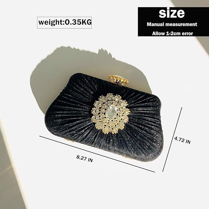 Mastyle® Pleated Handbag With Rhinestone Pattern And Beaded Finish For Women