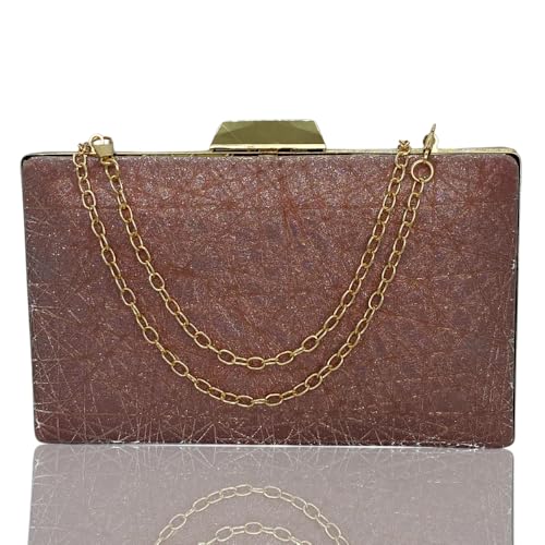 SLARA Bridal Clutch Purse for Women, Elegant Geometric Design with Gold Chain Strap, Perfect for Weddings, Parties, and Special Occasions (Beige)